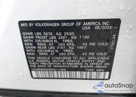 2024 Volkswagen Id.4 S z USA, uszkodzony, nr VIN 1V25MPE80RC011303